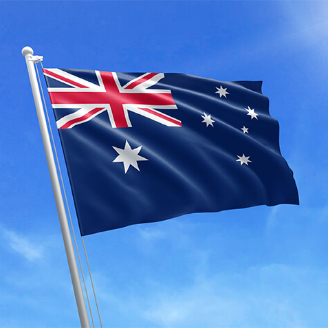Flying Australia Flag on Flagpole