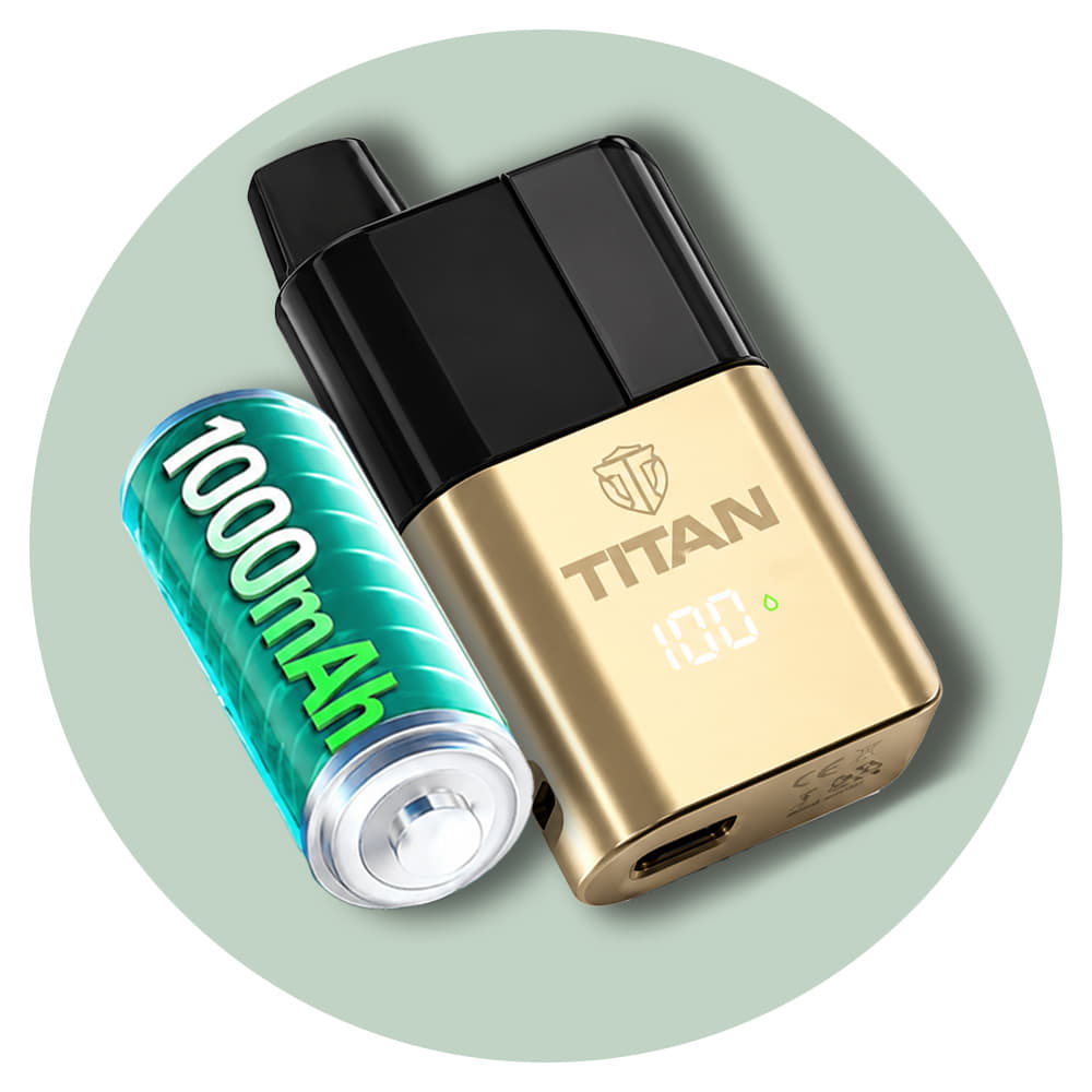 Titan Pro 15K battery with 1000mAh icon on a light green circular background