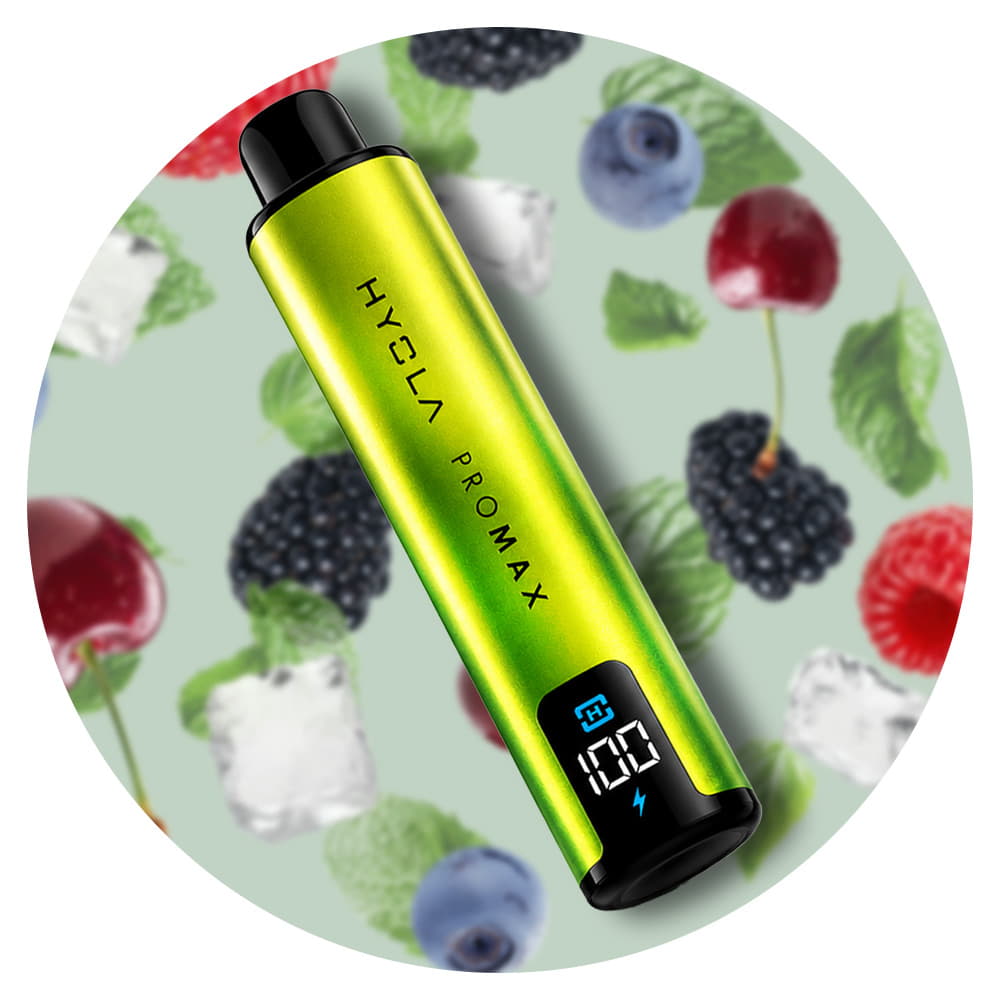 hyola pro max device with fruit surrounding it on a light green background