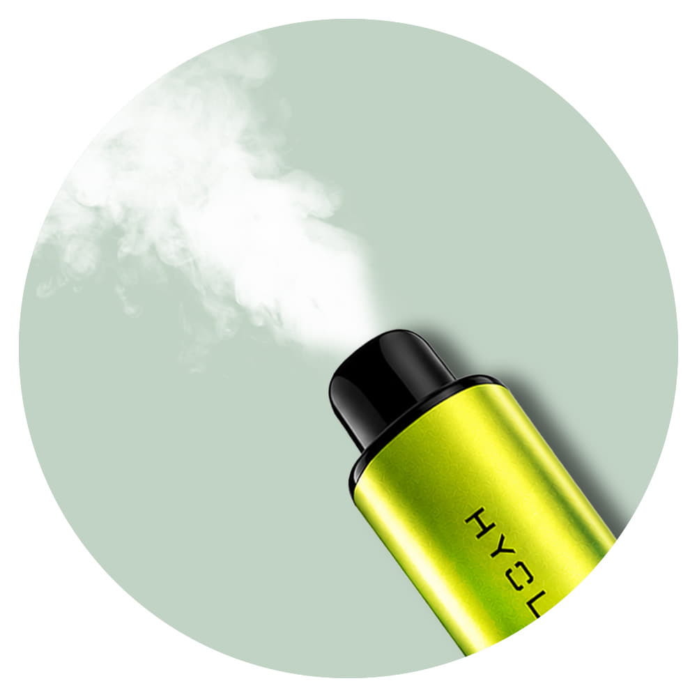 hyola pro max mouthpiece with vapour coming out of it on a light green background