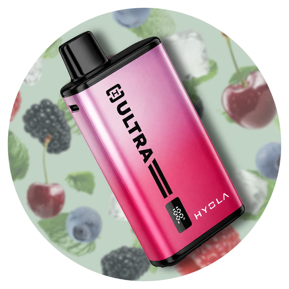 hyola ultra 30k device surrounded by fruit on a light green background