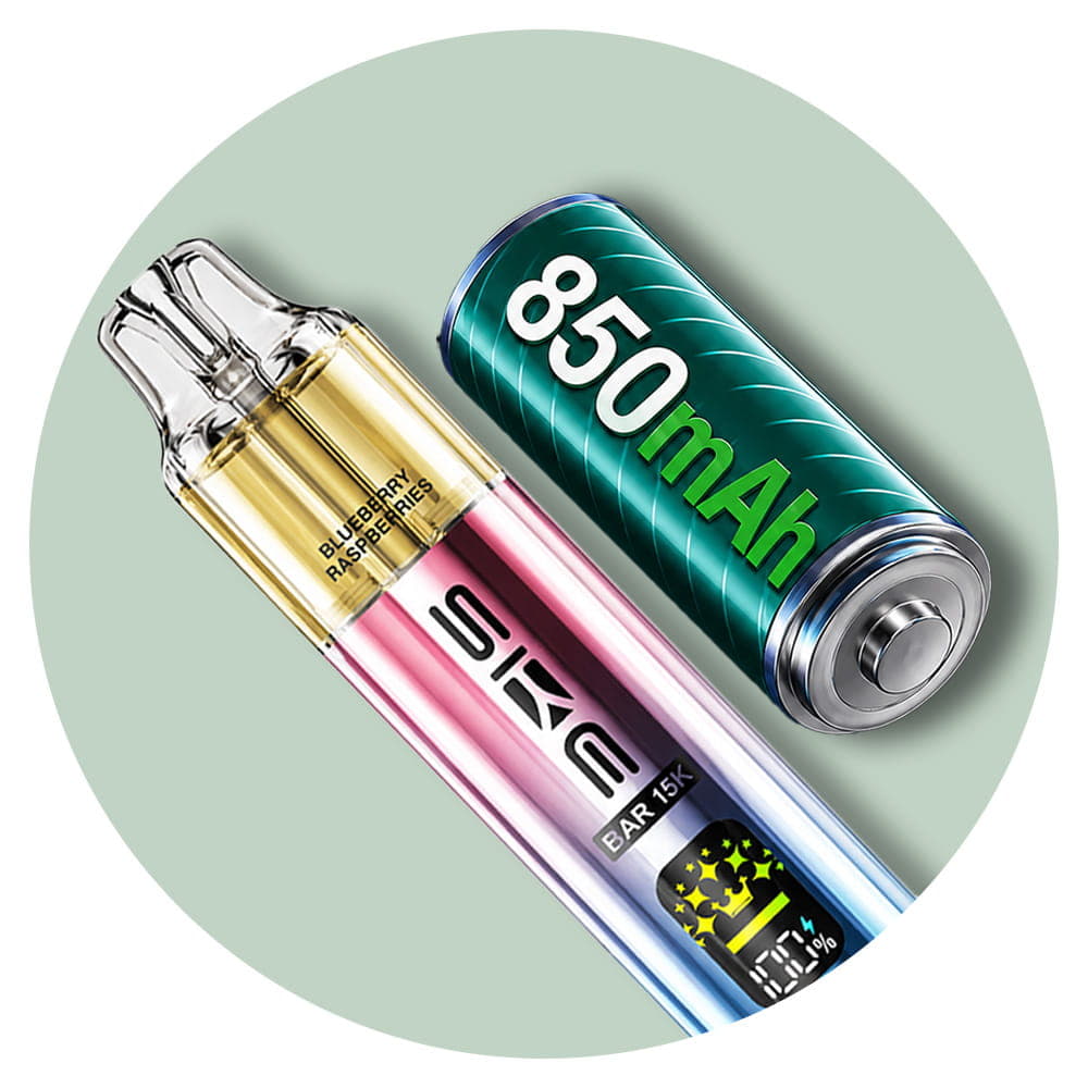 ske bar 15k 850mAh battery on a light green background