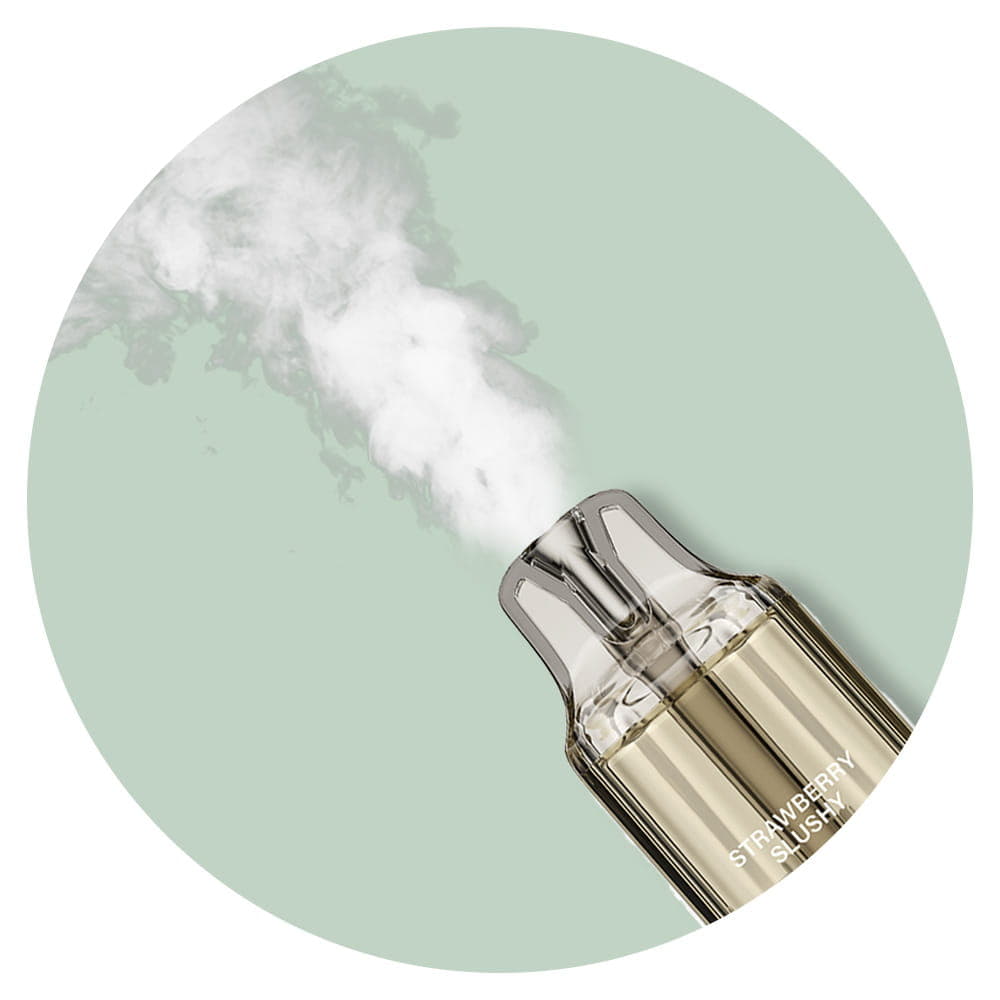 ske bar 15k mouthpiece with vapour coming out of it on a light green background