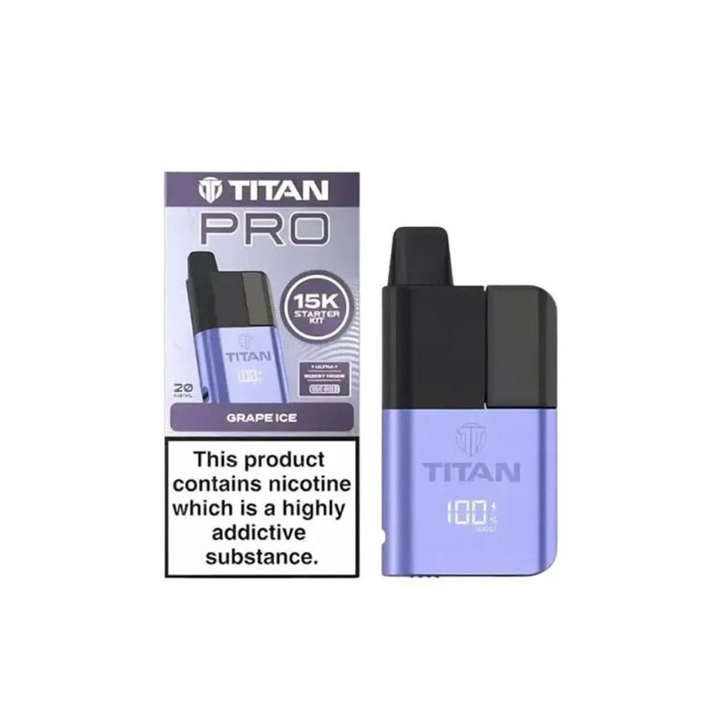 The Titan Pro 15K kit grape ice flavour with a white background