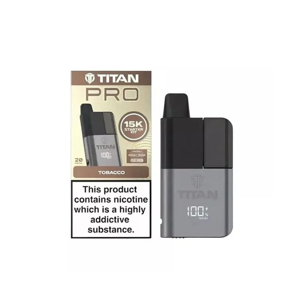 The Titan Pro 15K kit tobacco flavour with a white background