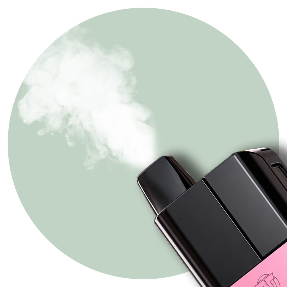 vapour coming out of the Titan Pro 15K mouthpiece with a light green circular background