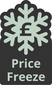 price freeze graphic with light green font on a dark grey background