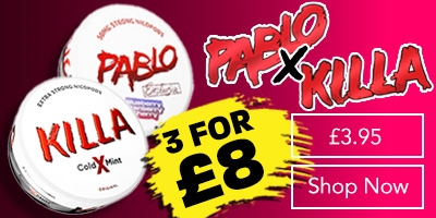 Pablo and Killa Nicotine Pouches 3 for £8